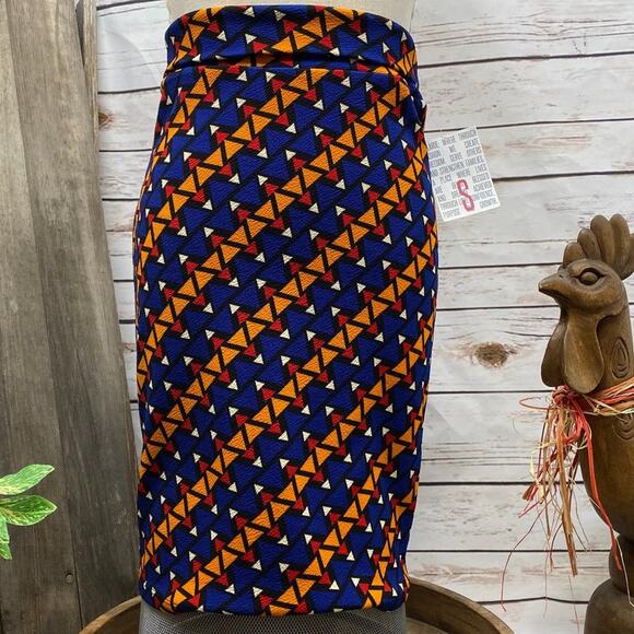 LuLaRoe Cassie Pencil Skirt Small Blue Orange Pull On Stretch NWT - Picture 1 of 7